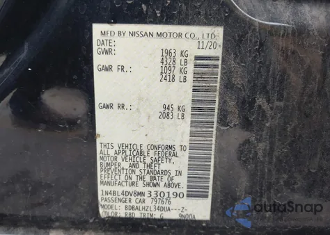 2021 Nissan Altima Sv Fwd из США, поврежденный, VIN 1N4BL4DV8MN330190